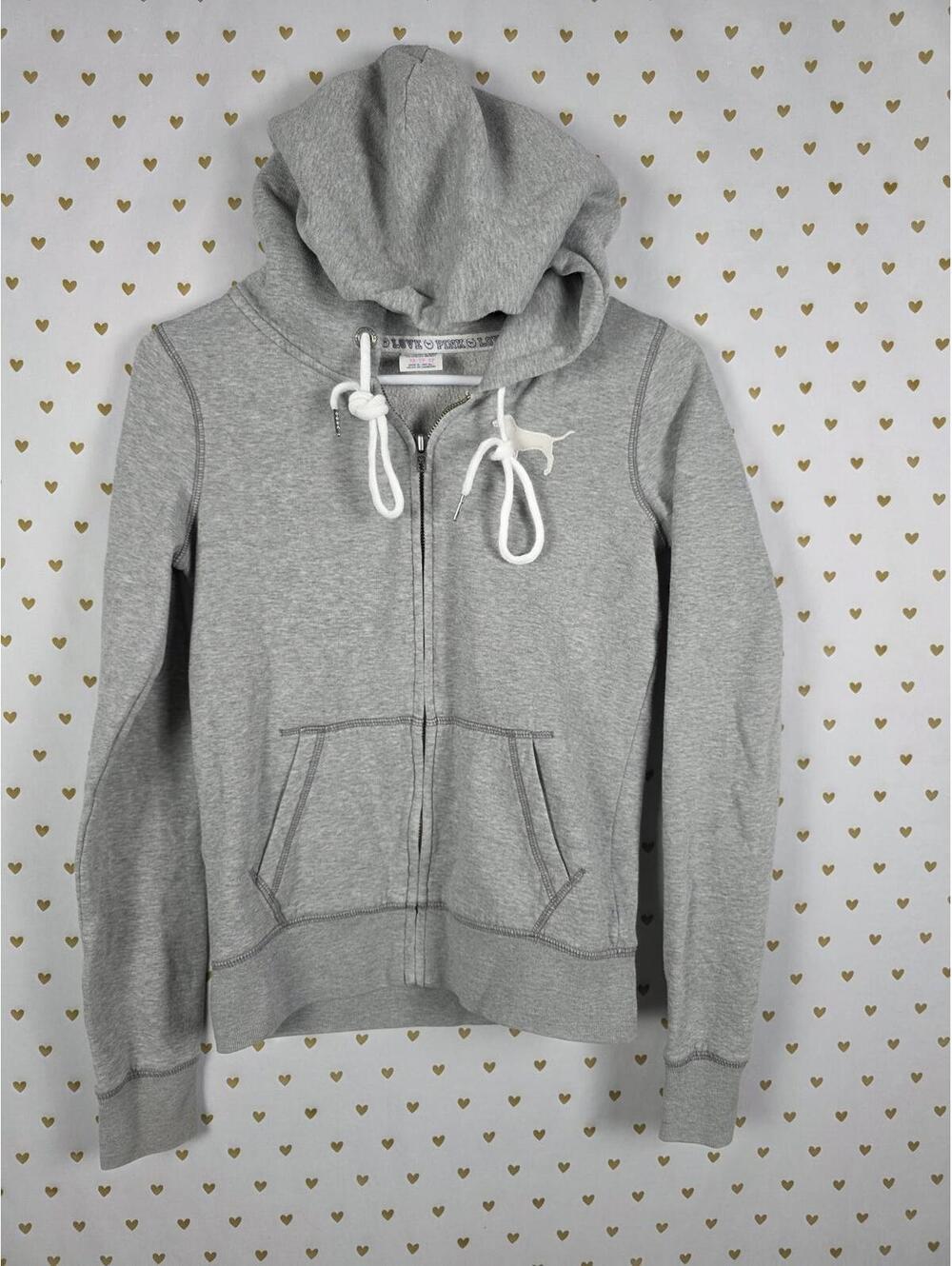 Victorias Secret Pink Vintage y2k Embroidered Full zip Hoodie Jacket Grey XS - Picture 2 of 5